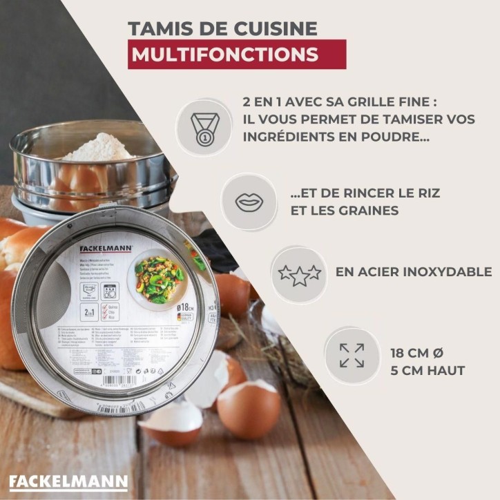 Ensemble de 2 Tamis de cuisine inox extra fin - FACKELMANN - Basic - 18 cm Ensemble de 2 Tamis de cuisine inox extra fin - FACKELMANN - Basic - 18 cm