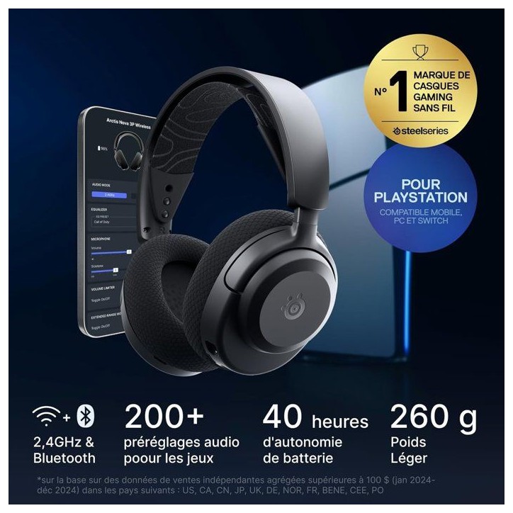 Casque Gaming sans fil - STEELSERIES - Arctis Nova 3P Wireless - Pour Playstation - Noir Casque Gaming sans fil - STEELSERIES - Arctis Nova 3P Wireless - Pour Playstation - Noir