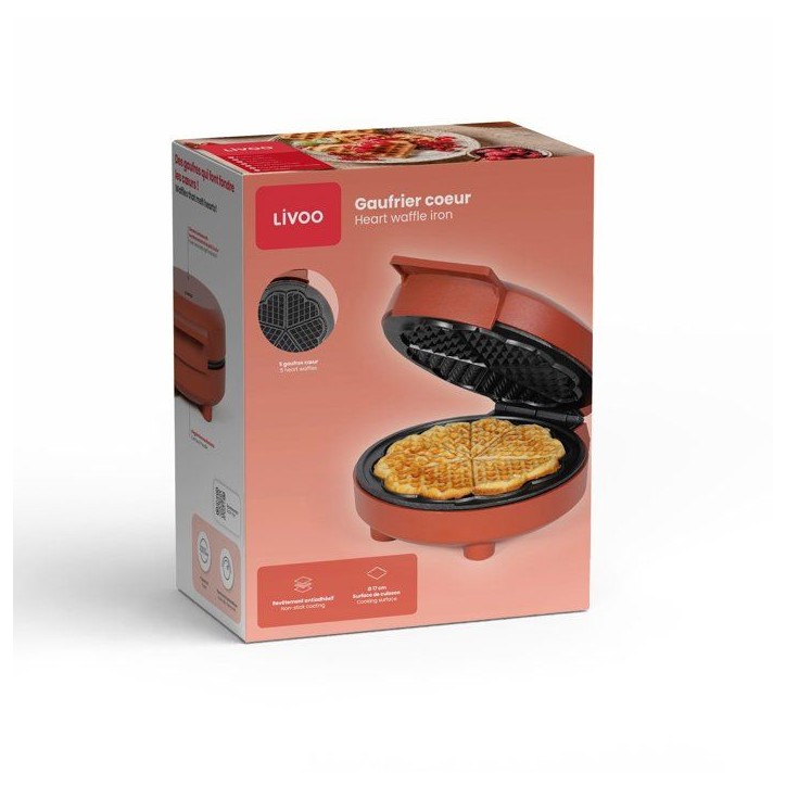 Gaufrier coeur - LIVOO - DOP255R - 5 gaufres - 1000 W