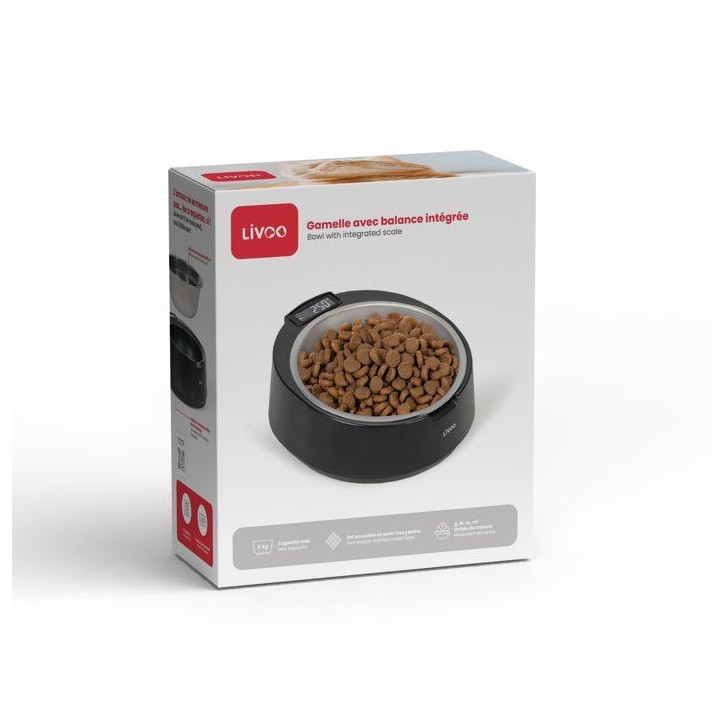 Gamelle avec balance intégrée - LIVOO - PET109N - Capacité 5 kg - Écran LCD rétroéclairé - Bol inox 800 ml
