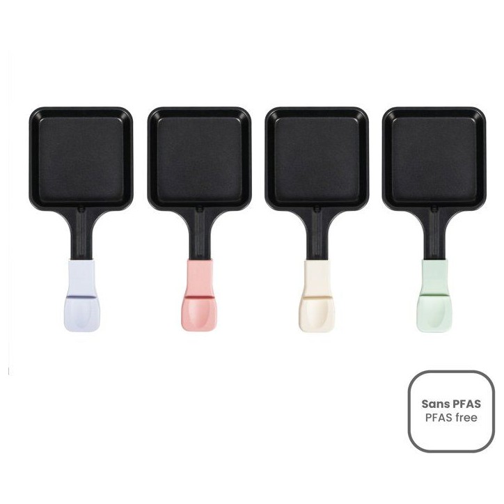 Lot de 4 caquelons a raclette - LIVOO - MEN438 - revetement antiadhésif sans PFAS - 8 x 8 cm - compatibles appareils a raclette Lot de 4 caquelons a raclette - LIVOO - MEN438 - revetement antiadhésif sans PFAS - 8 x 8 cm - compatibles appareils a raclette