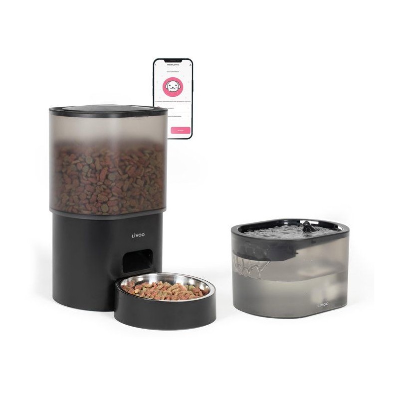Distributeur de croquettes automatique et fontaine a eau - LIVOO - PET