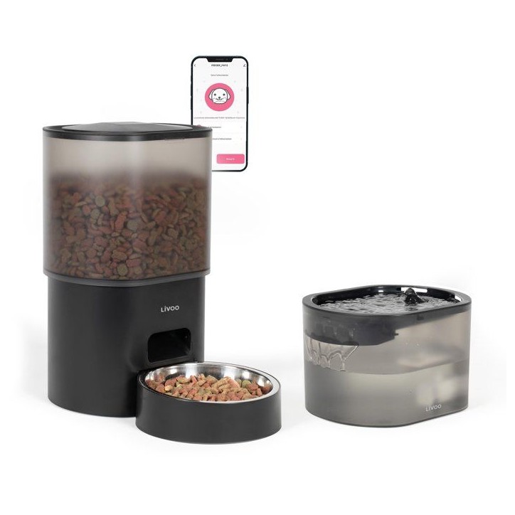 Distributeur de croquettes automatique et fontaine a eau - LIVOO - PET107 - Capacité 3 L - Connecté TUYA Distributeur de croquettes automatique et fontaine a eau - LIVOO - PET107 - Capacité 3 L - Connecté TUYA