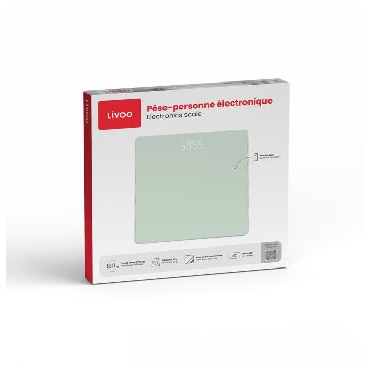 Pese-personne électronique - LIVOO - DOM524V - Écran LED - 180 kg - Arret automatique Pese-personne électronique - LIVOO - DOM524V - Écran LED - 180 kg - Arret automatique