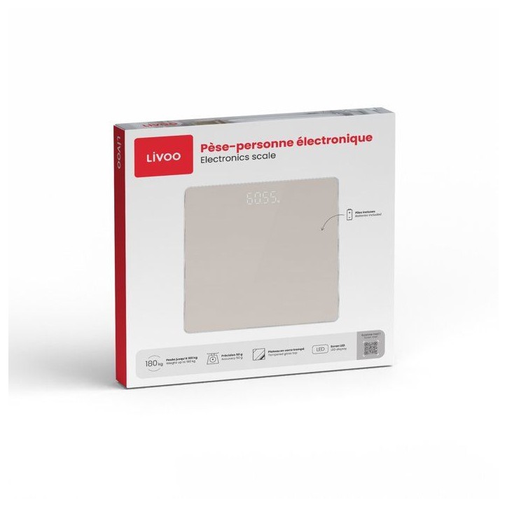 Pese-personne électronique - LIVOO - DOM524C - Écran LED - 180 kg - Précision 50 g Pese-personne électronique - LIVOO - DOM524C - Écran LED - 180 kg - Précision 50 g
