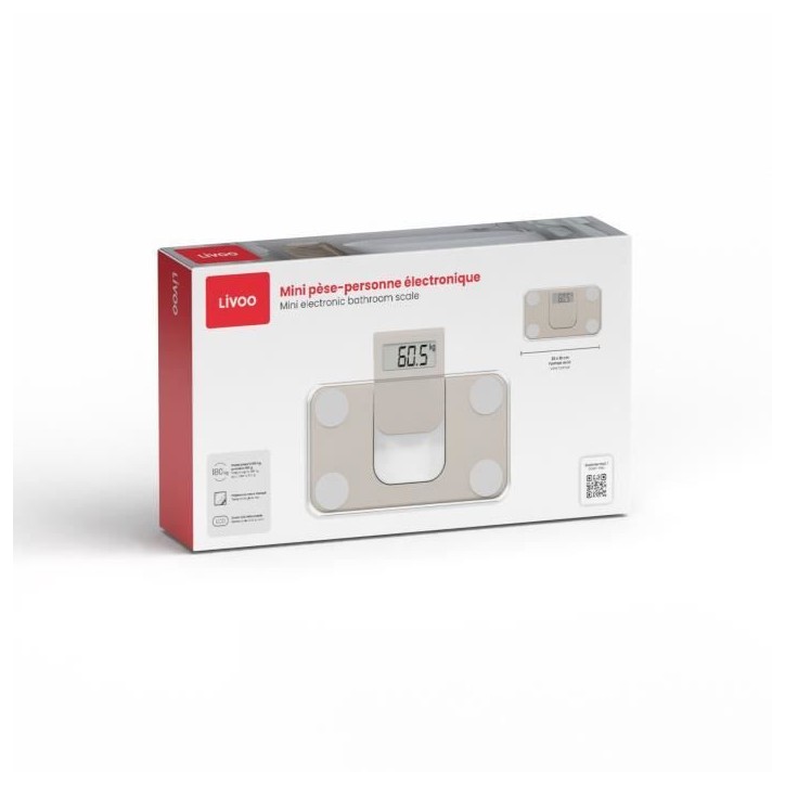 Mini pese-personne électronique - LIVOO - DOM532C - Max 180 kg - LCD - Verre trempé - Marche arret automatique - Creme Mini pese-personne électronique - LIVOO - DOM532C - Max 180 kg - LCD - Verre trempé - Marche arret automatique - Creme