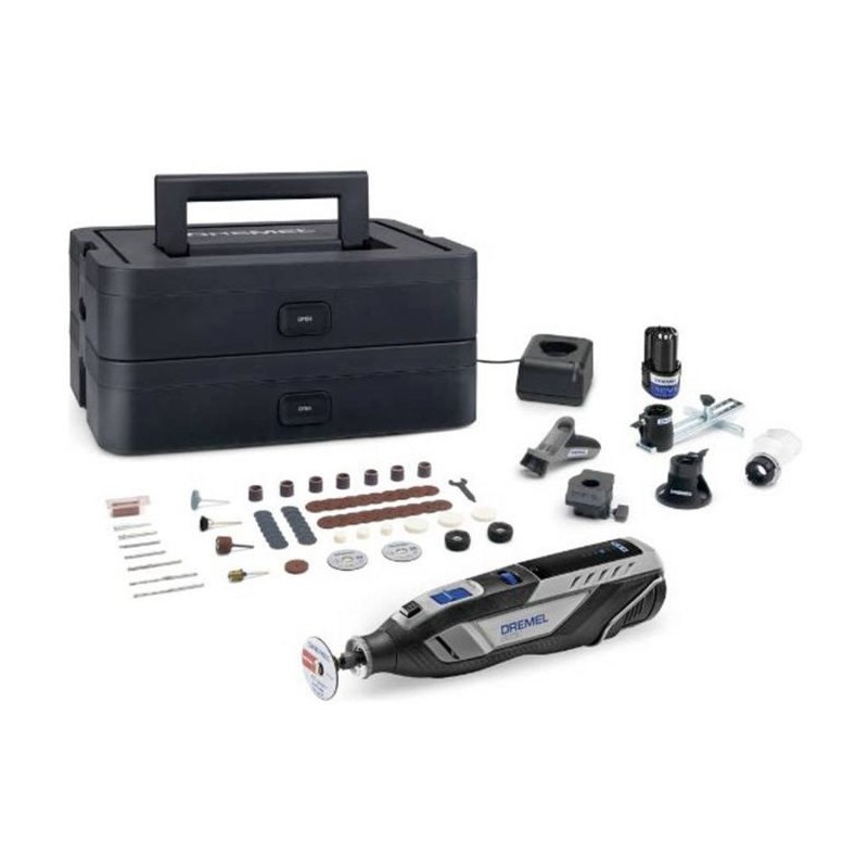 Dremel 8250 Outil Rotatif Multifonction Sans-fil 12V, 65 acc, 5 adapta