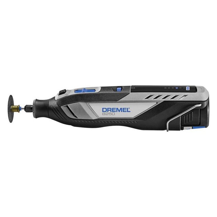 Dremel 8250 Outil Rotatif Multifonction Sans-fil 12V, 65 acc, 5 adaptations, 1 batterie 2Ah, de 5.000 a 30.000 tr/min Dremel 8250 Outil Rotatif Multifonction Sans-fil 12V, 65 acc, 5 adaptations, 1 batterie 2Ah, de 5.000 a 30.000 tr/min