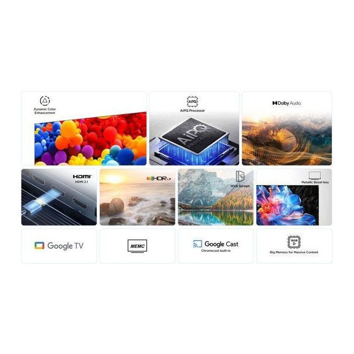 TCL 55P6K - TV LED 55 (139 cm) - 4K UHD 3840x2160 - HDR10+ - Google TV - 3xHDMI 2.1 - WiFi TCL 55P6K - TV LED 55 (139 cm) - 4K UHD 3840x2160 - HDR10+ - Google TV - 3xHDMI 2.1 - WiFi