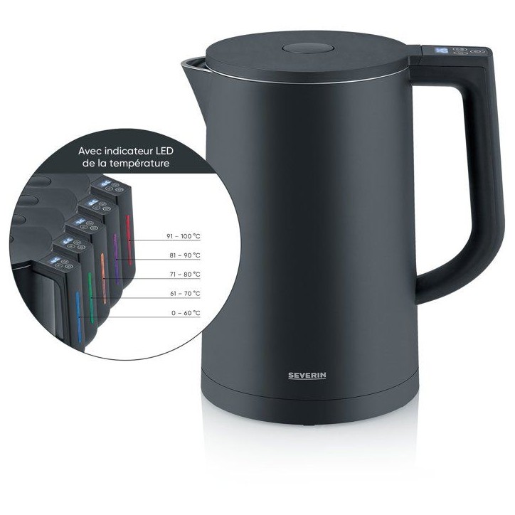 Bouilloire électrique 1,7L et température réglable - SEVERIN - WK3483 - 2200 W - réglage jusqu'a 100° C - noir mat