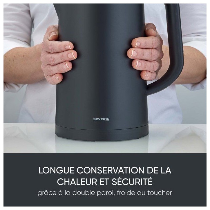 Bouilloire électrique 1,7L et température réglable - SEVERIN - WK3483 - 2200 W - réglage jusqu'a 100° C - noir mat