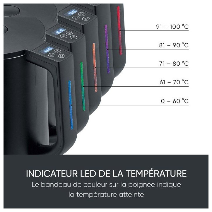 Bouilloire électrique 1,7L et température réglable - SEVERIN - WK3483 - 2200 W - réglage jusqu'a 100° C - noir mat
