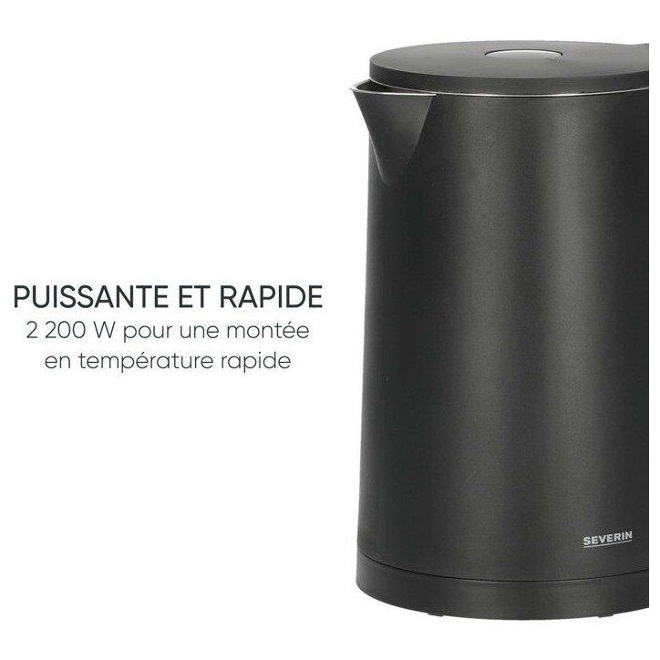 Bouilloire électrique 1,7L et température réglable - SEVERIN - WK3483 - 2200 W - réglage jusqu'a 100° C - noir mat