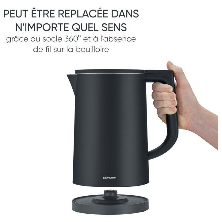 Bouilloire électrique 1,7L et température réglable - SEVERIN - WK3483 - 2200 W - réglage jusqu'a 100° C - noir mat