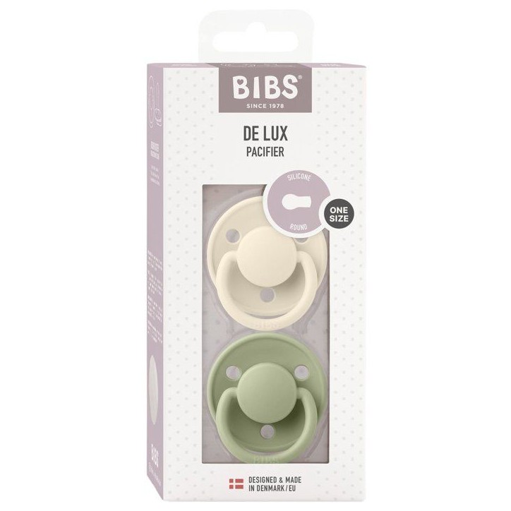 Sucette bébé - BIBS - DeLux - Embout rond - Pack de 2 - Silicone - Taille unique Ivory Sage
