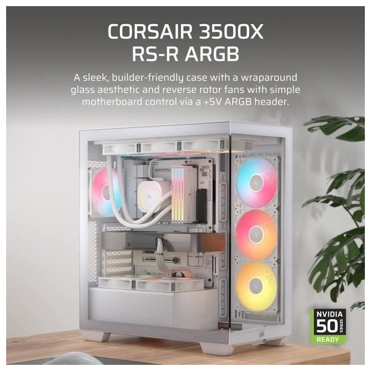 Boitier PC - CORSAIR - 3500X RSR ARGB Tempered Glass Mid-Tower - 3 ventilateurs ARGB a rotor inversé - Blanc Boitier PC - CORSAIR - 3500X RSR ARGB Tempered Glass Mid-Tower - 3 ventilateurs ARGB a rotor inversé - Blanc