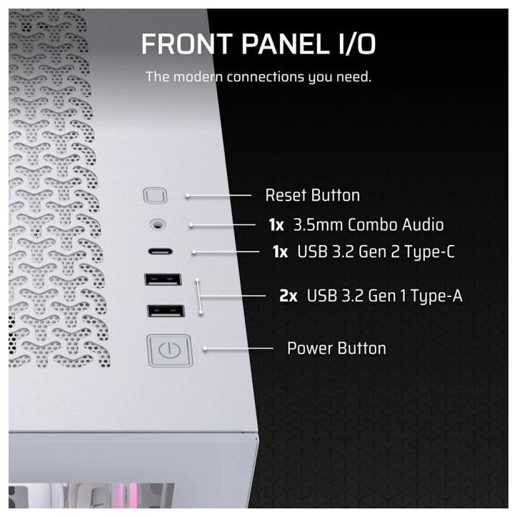 Boitier PC - CORSAIR - 3500X RSR ARGB Tempered Glass Mid-Tower - 3 ventilateurs ARGB a rotor inversé - Blanc Boitier PC - CORSAIR - 3500X RSR ARGB Tempered Glass Mid-Tower - 3 ventilateurs ARGB a rotor inversé - Blanc