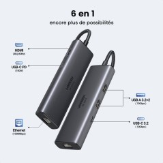 Hub USB-C 6 en 1 - UGREEN - Gris