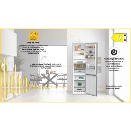 Réfrigérateur combiné - HOTPOINT - HPK26363XBR5E - Classe D - 316 L - 59,5 x 66,3 x 186,5 cm - Dark Inox