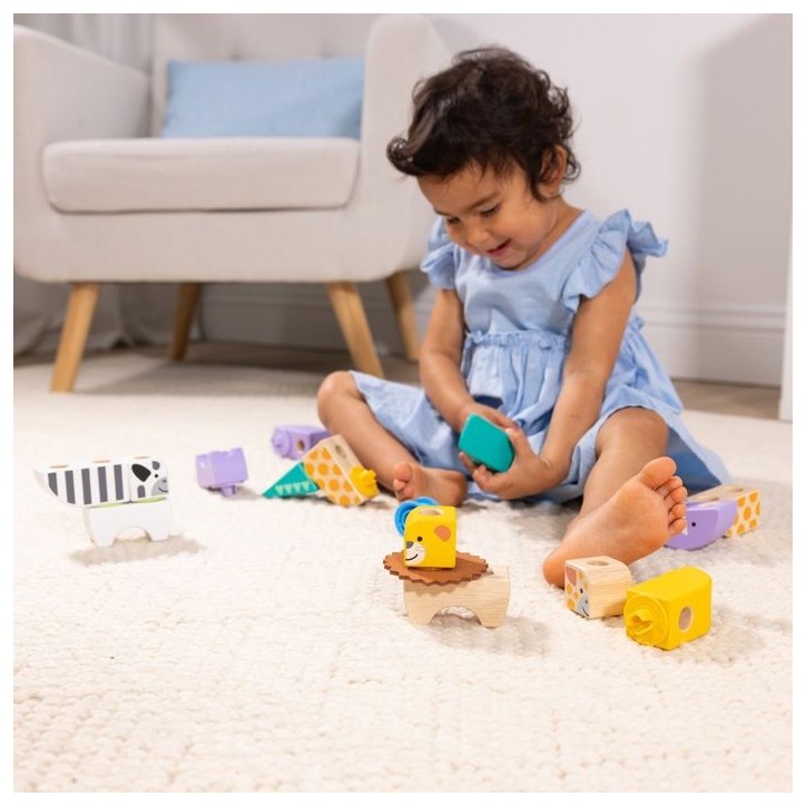 Blockables Les Animaux de la Savane Melissa & Doug - 34 Pieces en Bois FSC - SPIN MASTER - A partir de 2 ans