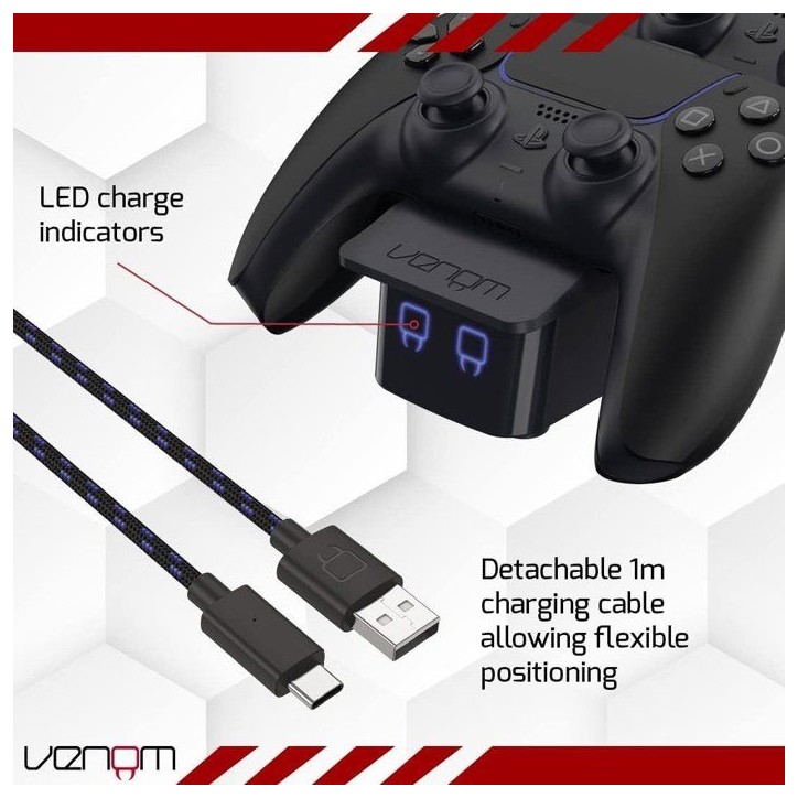 Station de charge double - VENOM - pour manettes PS5 - Noir