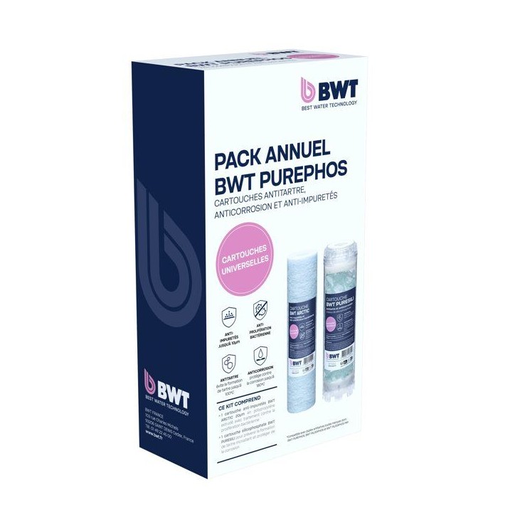 Station antitartre duplex - BWT - PUREPHOS - 4-en-1 - Cartouches ARCTIC 20 µm + PURESILI