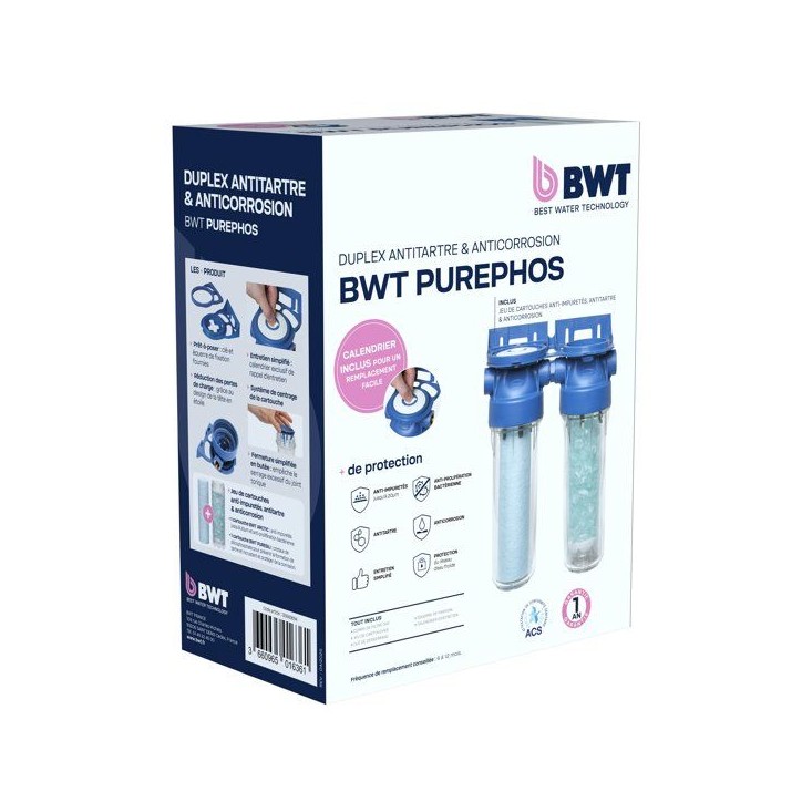 Station antitartre duplex - BWT - PUREPHOS - 4-en-1 - Cartouches ARCTIC 20 µm + PURESILI