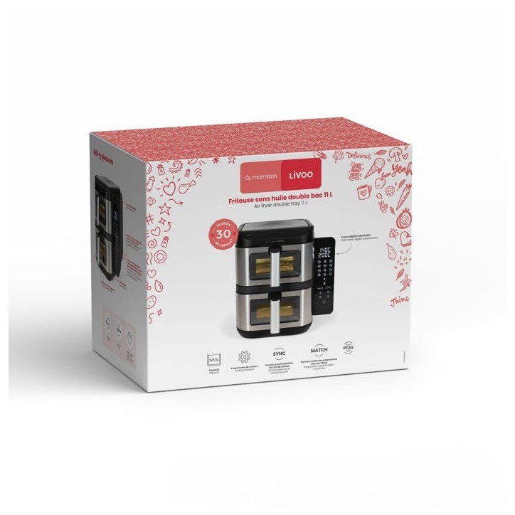 Friteuse sans huile - LIVOO - DOC344CO - 11 L - double bac - 2800 W Friteuse sans huile - LIVOO - DOC344CO - 11 L - double bac - 2800 W