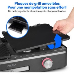 Plancha électrique MEDION - MD12027 - Double zones de cuisson - 52,1 x 28,4 x 10,2cm - 2400W