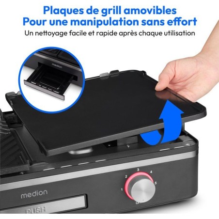 Plancha électrique MEDION - MD12027 - Double zones de cuisson - 52,1 x 28,4 x 10,2cm - 2400W