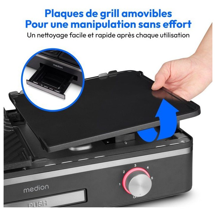 Plancha électrique MEDION - MD12027 - Double zones de cuisson - 52,1 x 28,4 x 10,2cm - 2400W Plancha électrique MEDION - MD12027 - Double zones de cuisson - 52,1 x 28,4 x 10,2cm - 2400W