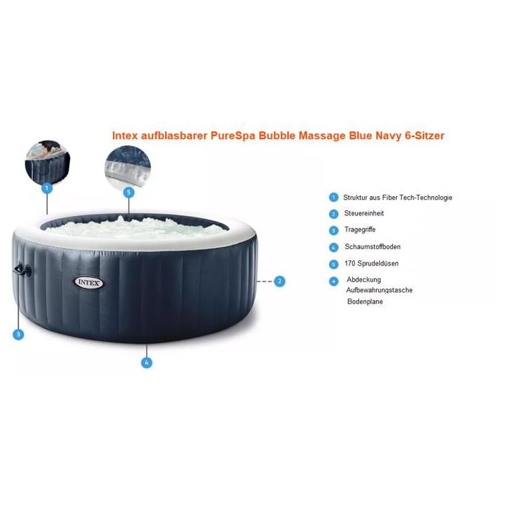Spa gonflable INTEX - Blue Navy - 216 x 71 cm - 6 places - Rond - 28432NP Spa gonflable INTEX - Blue Navy - 216 x 71 cm - 6 places - Rond - 28432NP