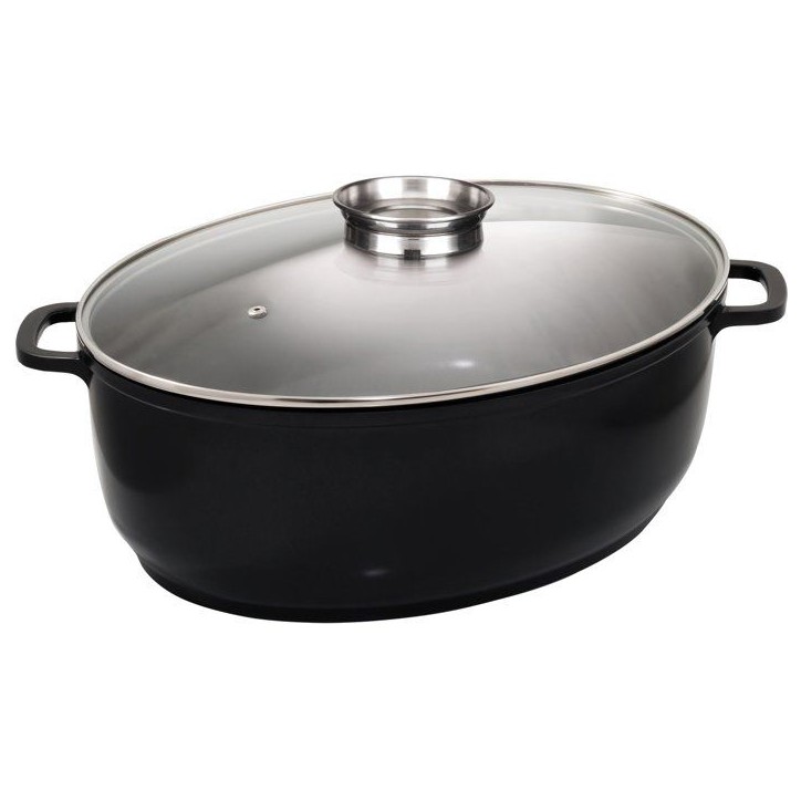Cocotte - BAUMALU - Jumbo Ovale - Céramique - 43x33 cm - Couvercle verre