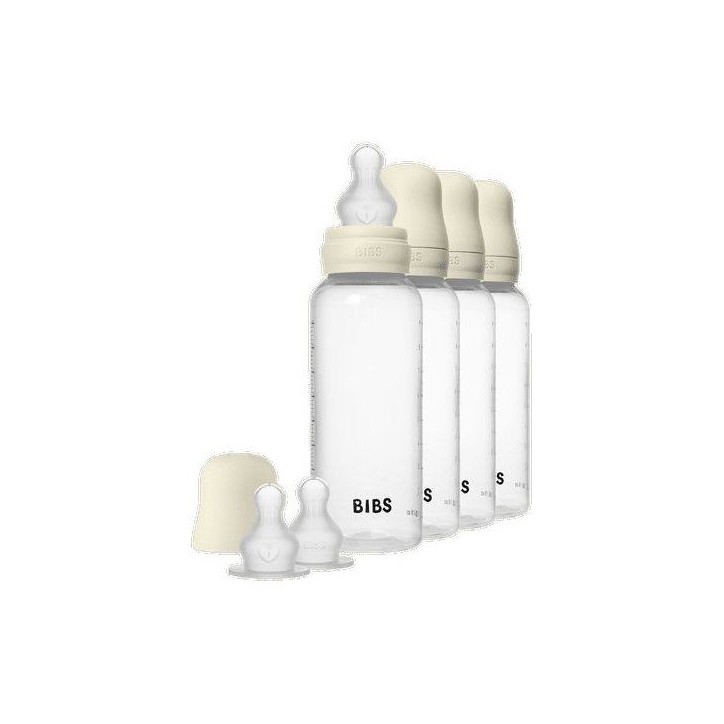 Biberon bébé - BIBS - Embout rond - Silicone - 270 ml - Débit moyen - Ivory - Pack de 4 Biberon bébé - BIBS - Embout rond - Silicone - 270 ml - Débit moyen - Ivory - Pack de 4