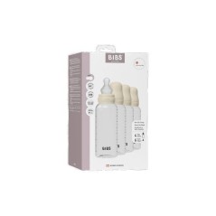 Biberon bébé - BIBS - Embout rond - Silicone - 270 ml - Débit moyen - Ivory - Pack de 4