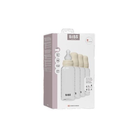 Biberon bébé - BIBS - Embout rond - Silicone - 270 ml - Débit moyen - Ivory - Pack de 4
