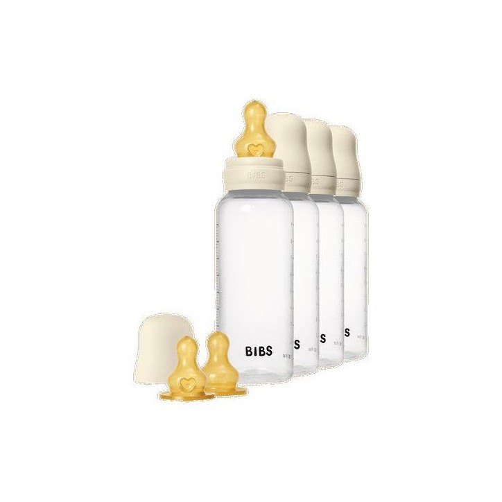 Biberon bébé - BIBS - Embout rond - Caoutchouc naturel - 270 ml - Débit moyen - Ivory - Pack de 4 Biberon bébé - BIBS - Embout rond - Caoutchouc naturel - 270 ml - Débit moyen - Ivory - Pack de 4