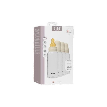 Biberon bébé - BIBS - Embout rond - Caoutchouc naturel - 270 ml - Débit moyen - Ivory - Pack de 4