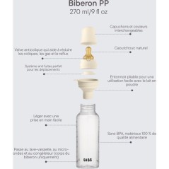 Biberon bébé - BIBS - Embout rond - Caoutchouc naturel - 270 ml - D