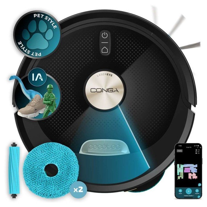 Aspirateur robot laveur - CECOTEC Conga M100 Spin AI - 20 000 Pa - 220 m² - Noir