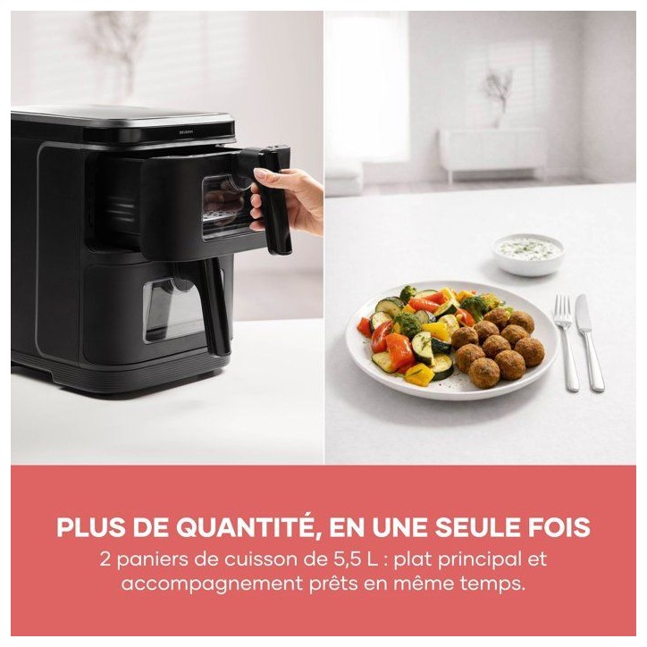 Friteuse sans huile - SEVERIN - AirFryer FR2468 - Capacité 11 L - Double cuve - 9 programmes - Écran tactile - 2600 W