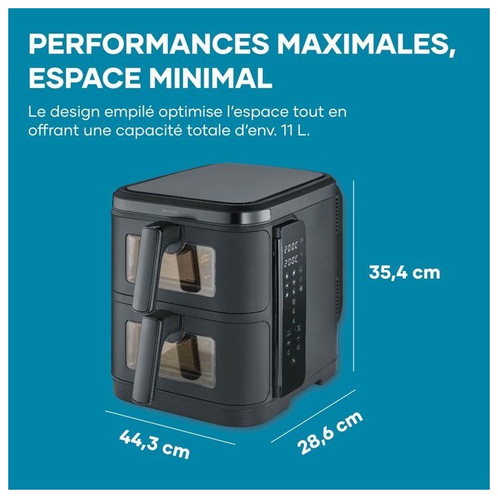 Friteuse sans huile - SEVERIN - AirFryer FR2468 - Capacité 11 L - Double cuve - 9 programmes - Écran tactile - 2600 W