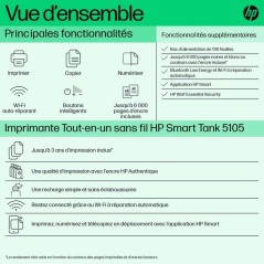 Imprimante Multifonction - HP - Smart Tank 5109 – Wi-Fi et Bluetooth - Réservoir d'encre – Couleurs