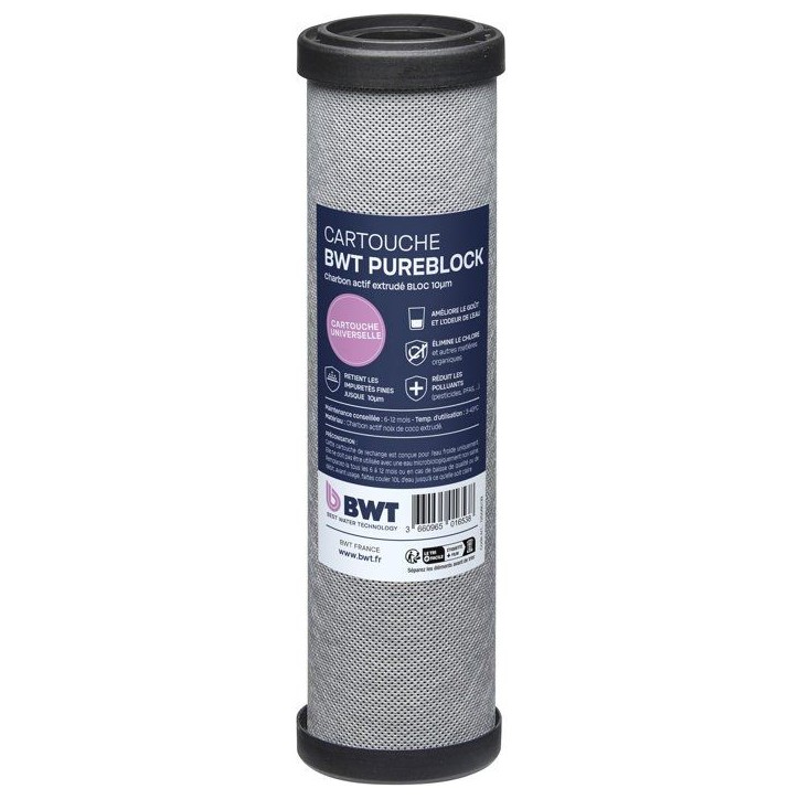 Cartouche charbon actif - BWT - PUREBLOCK 10 µm - Élimination goûts/odeurs/chlore/matieres organiques - Filtration de finitio