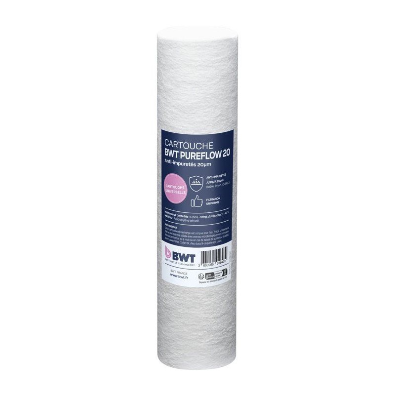 Cartouche filtrante - BWT - Extrudée 20 µm - Retient boues/sable/rou