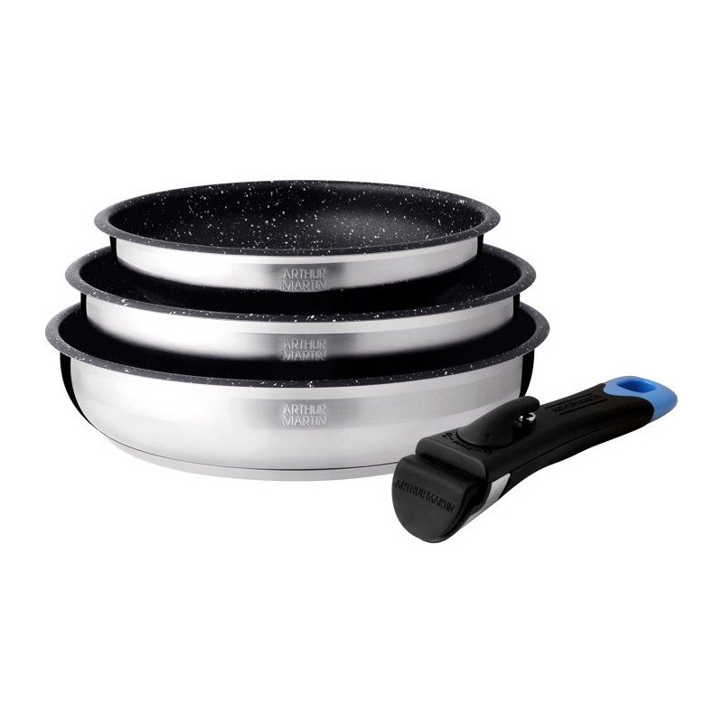 Set de 3 poeles - ARTHUR MARTIN - AM2196 - Ø20-24-26 cm - Acier inoxy