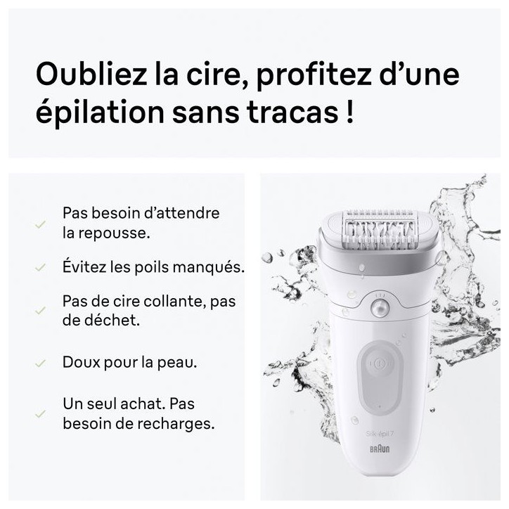 Épilateur électrique - BRAUN - SE7-011 - 2 modes - 40 min - Étanche - Blanc Épilateur électrique - BRAUN - SE7-011 - 2 modes - 40 min - Étanche - Blanc