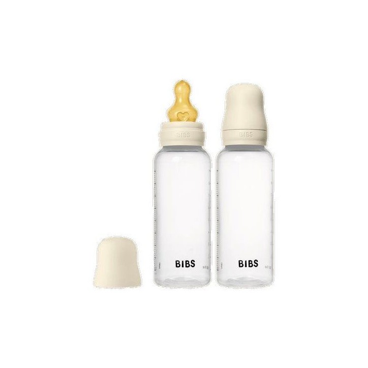 Biberon bébé - BIBS - Embout rond - Caoutchouc naturel - 270 ml - Débit moyen - Ivory - Pack de 2 Biberon bébé - BIBS - Embout rond - Caoutchouc naturel - 270 ml - Débit moyen - Ivory - Pack de 2