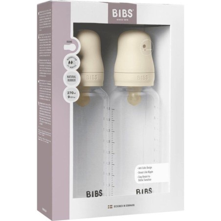 Biberon bébé - BIBS - Embout rond - Caoutchouc naturel - 270 ml - Débit moyen - Ivory - Pack de 2