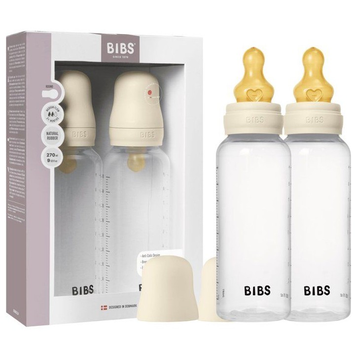 Biberon bébé - BIBS - Embout rond - Caoutchouc naturel - 270 ml - Débit moyen - Ivory - Pack de 2 Biberon bébé - BIBS - Embout rond - Caoutchouc naturel - 270 ml - Débit moyen - Ivory - Pack de 2